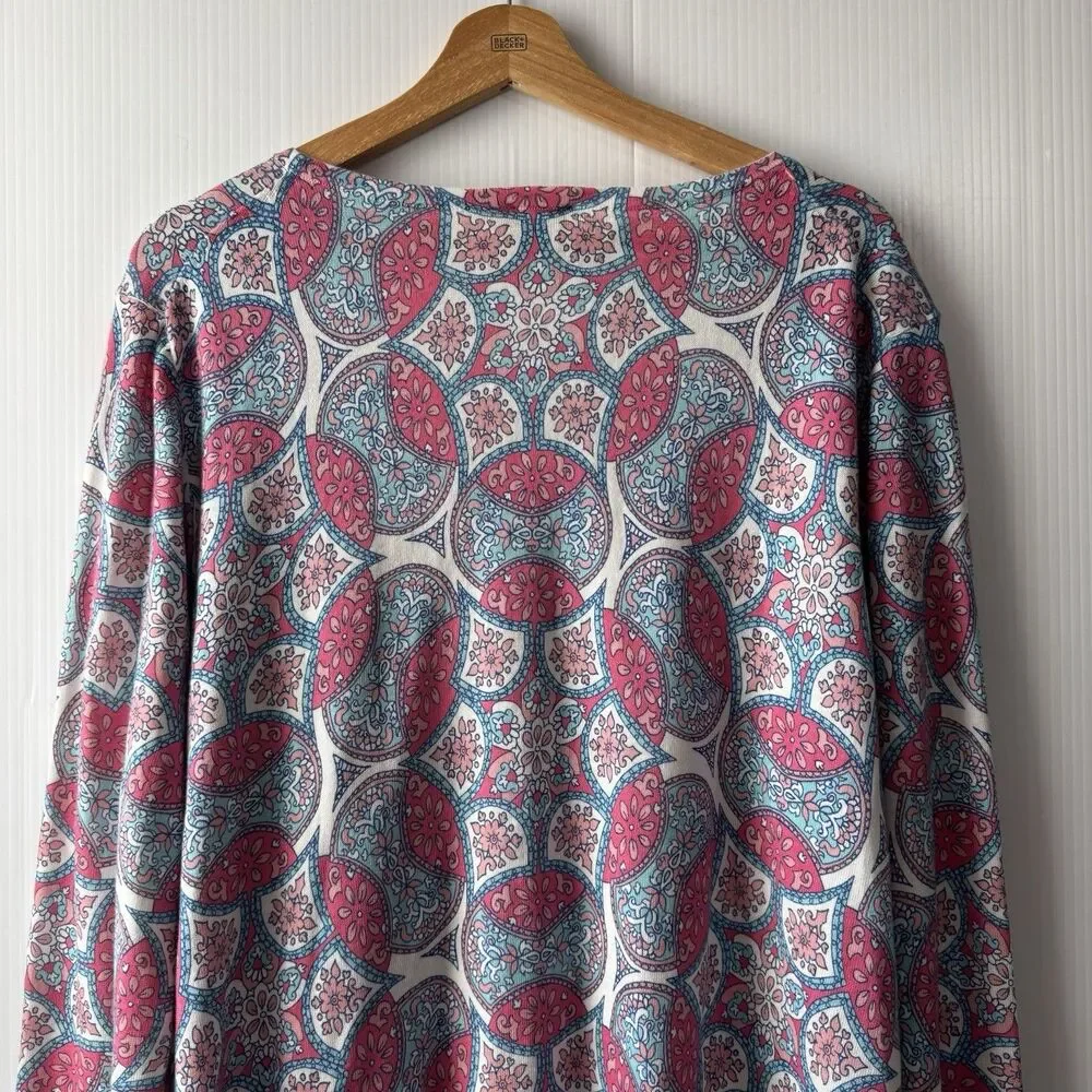 Talbots Plus 2X Women’s Mandala Print Knit Top Long Sleeve Cotton Blend